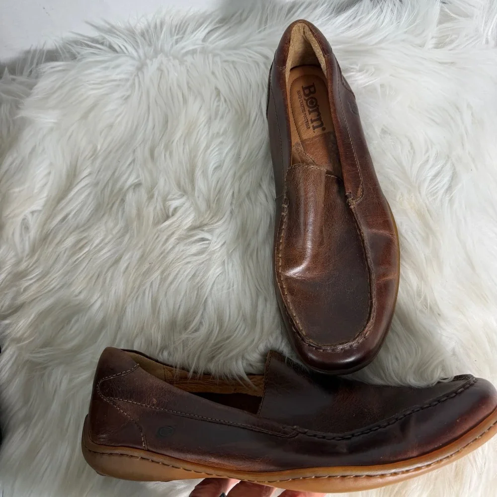 Born Mens Brown Leather Slip On Driving Loafers Moc‎ Toe Shoes H30910 Size 11M